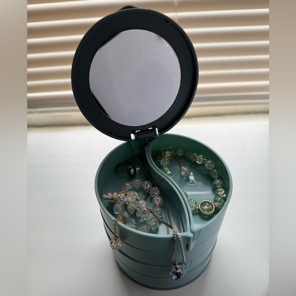 NEW 4-Tier Blue Rotating Jewelry Organizer w/ Mirror - Picture 9 of 10